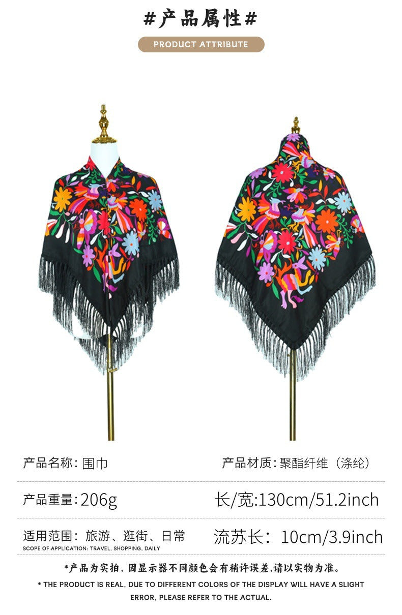 Cross-border New Daisy Twill Print Square Elegant Tassel Shawl Warm Beautiful Dustproof Multifunctional Scarf