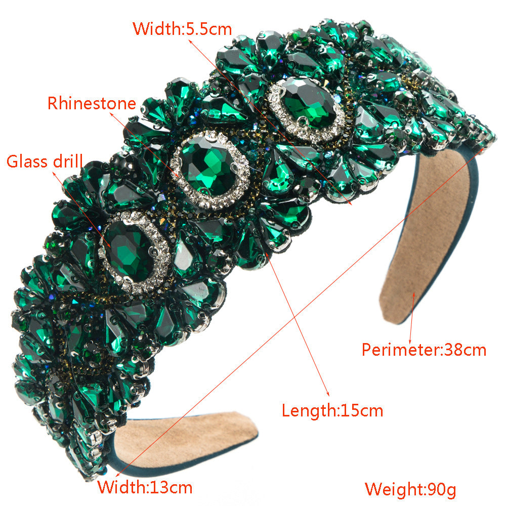 European and American Fashion New Baroque Hair Hoop Wide-brimmed Color Full Diamond Hoop Cross-border High-end Feeling Banquet Elegant Hair Accessories