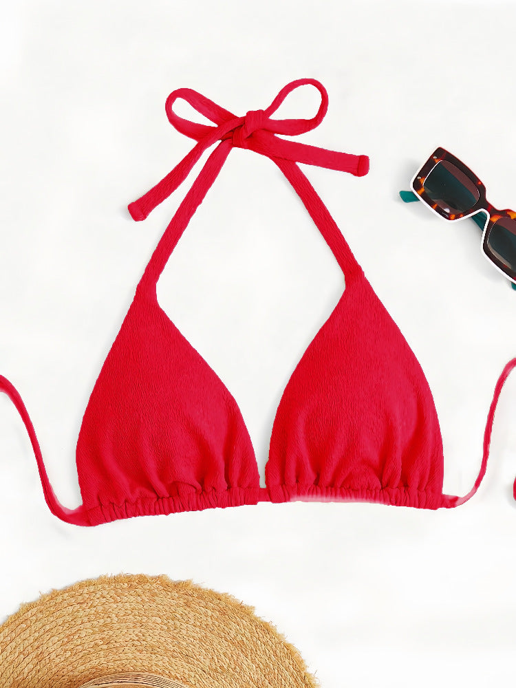 Amazon 2025 New European and American Style Halter Tie Large Size Swimsuit Women's Bikini Top Sexy Push-Up Swimwear