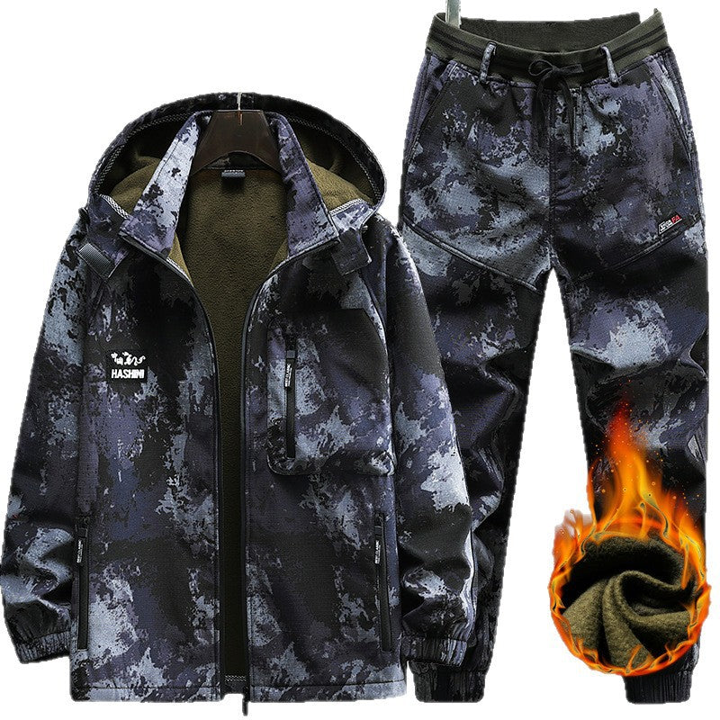 Autumn and Winter fleece-lined Work Clothes suit Men's Thickened Wear-Resistant Dirty-Resistant Labor Protection Mesh Warm-Keeping Tooling Outdoor Jacket
