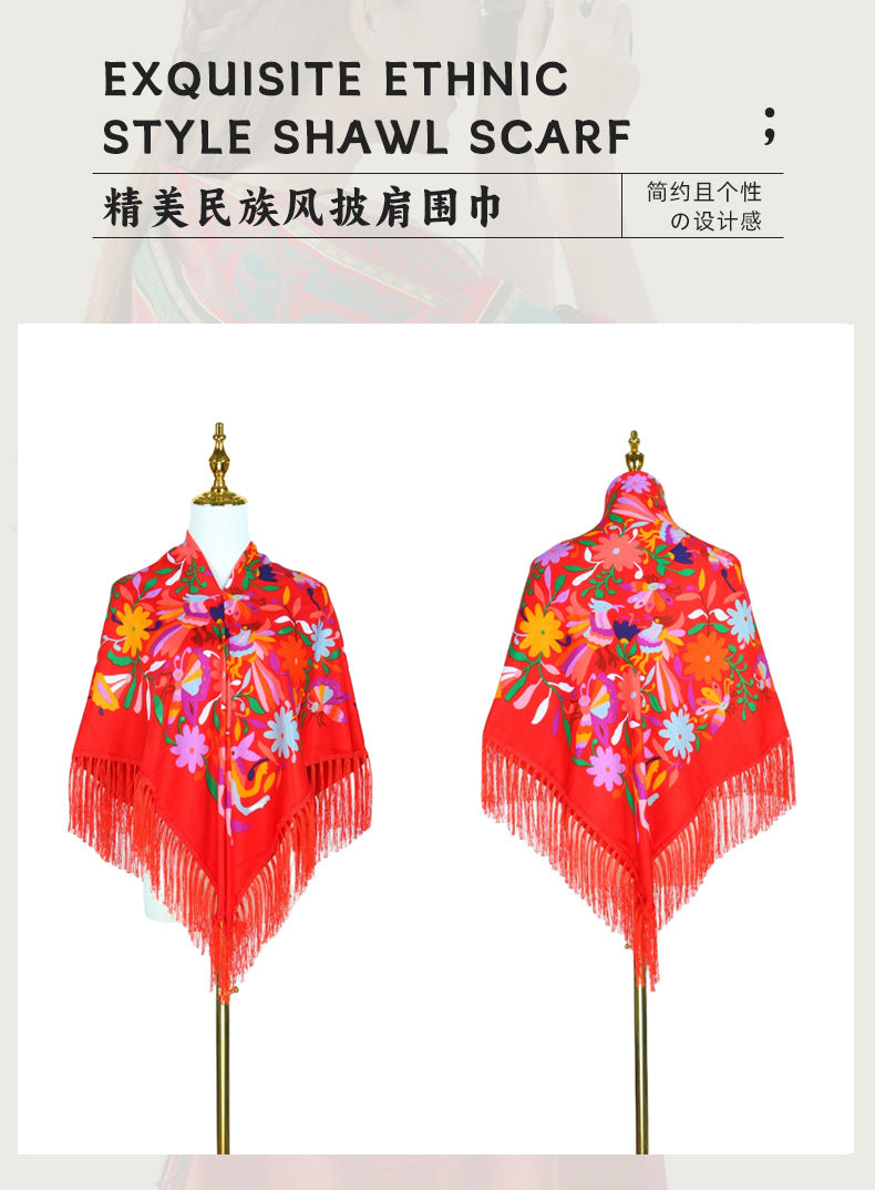 Cross-border New Daisy Twill Print Square Elegant Tassel Shawl Warm Beautiful Dustproof Multifunctional Scarf