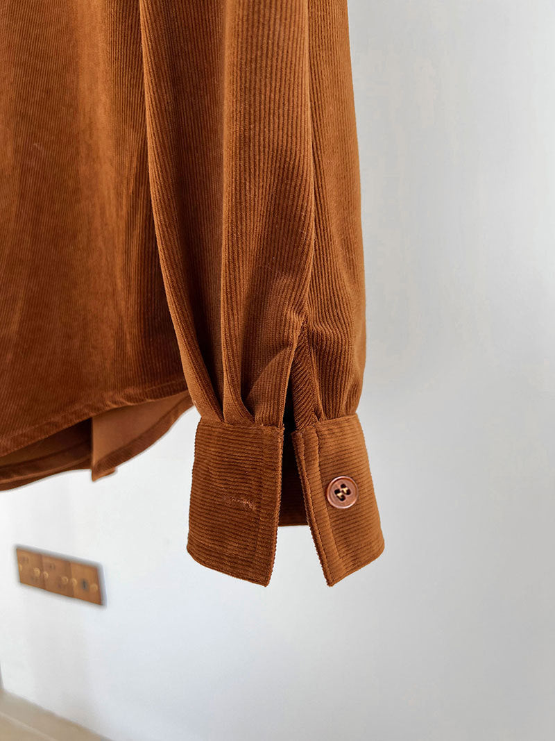 Lushi Japanese-Style Minimalist Thickened Brushed Corduroy Shirt for Women 2025 Autumn Inner Layering Base Shirt 3378