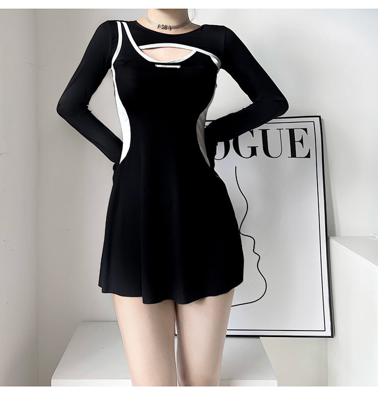 Swimming Suit Women's Summer Sexy Conservatively Conservatively Shaded Meat Slimming Long-sleeved Split Swimming Trunks Small Chest ins Hot Spring