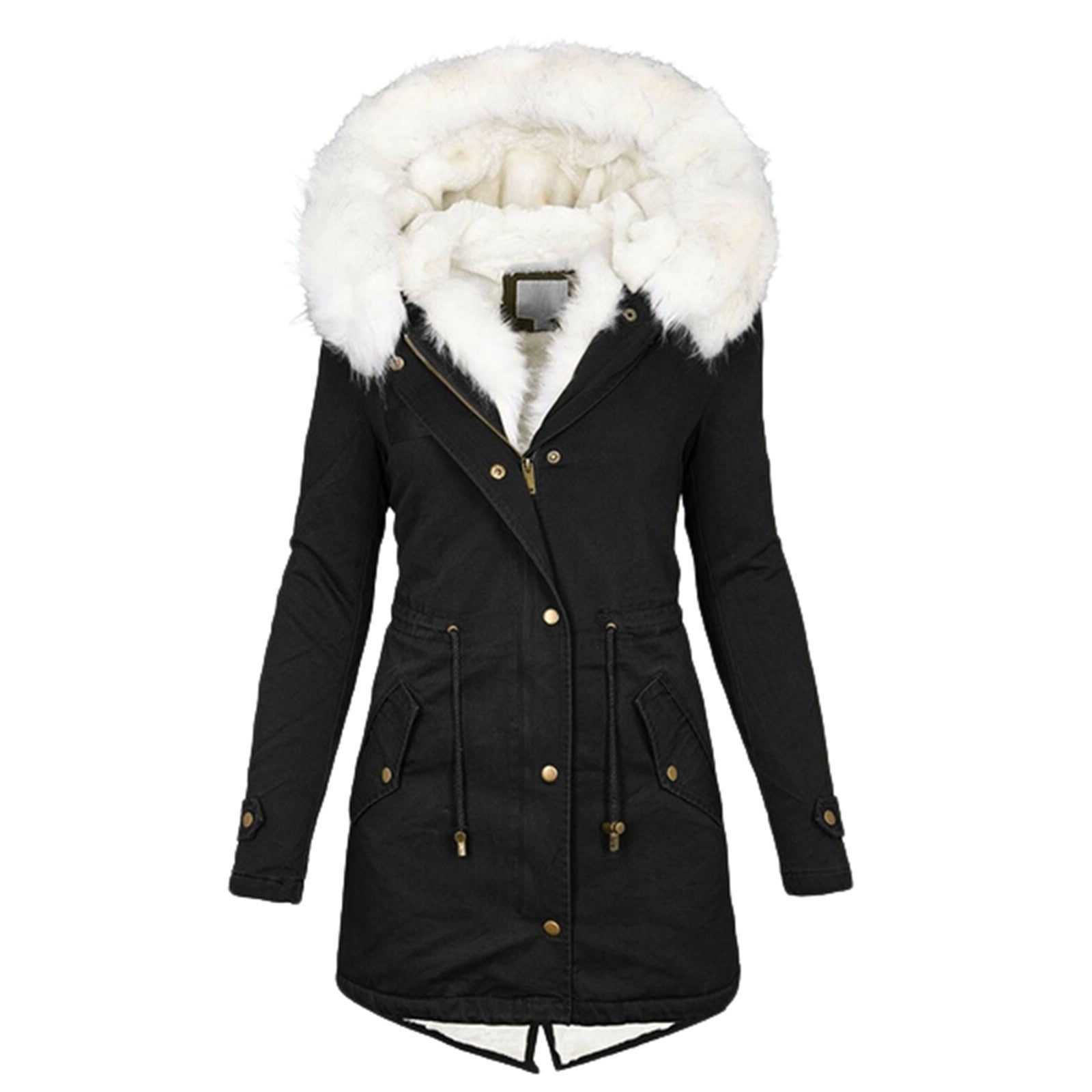 Autumn and Winter Hot Selling Export New Large Size Cotton Outwear Hooded Fur Collar Waist Thickeneded Mid-Length Women's Cotton Outwear