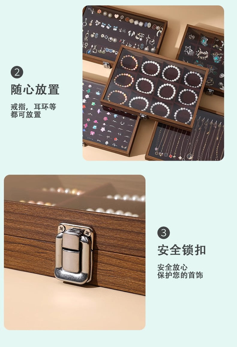 Walnut Grain Large Capacity Jewelry Storage Box Ring Earrings Necklace Jewelry Box Bracelet Jewelry Dustproof Display Box