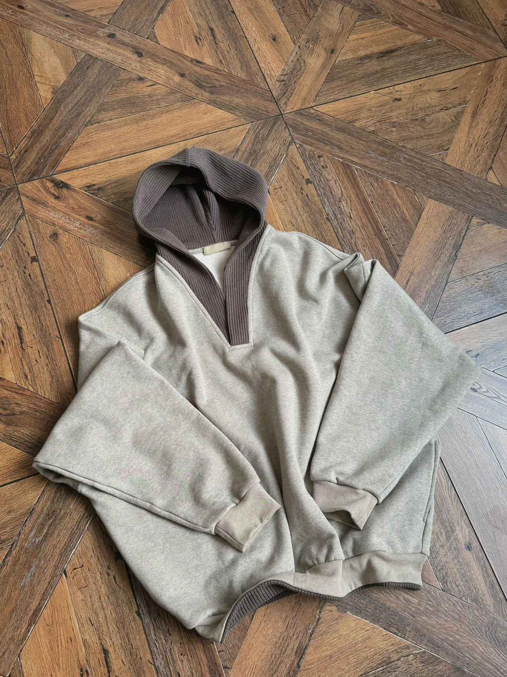 cleanfit Grey Sweatshirt Men's Hooded Autumn and Winter Wool Stitching Design Niche Loose Casual Jacket