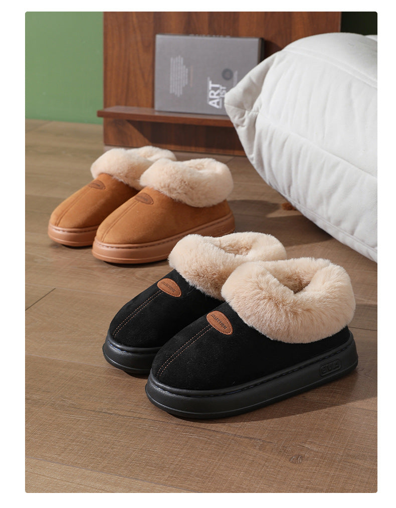 Winter Warm Short-tube Thick-soled Snow Boots for Women Couple Height-increasing fleece-lined Thickened Cotton Shoes for Interior and Exterior