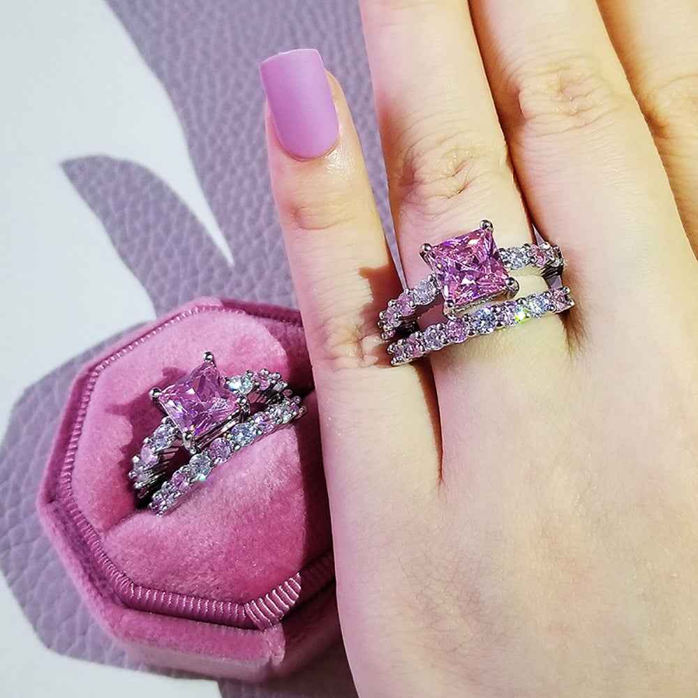 European and American AliExpress orders cross-border creative square geometric pink diamond ring ring factory direct r5173