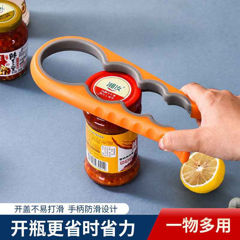 in stock four-in-one bottle opener kitchen multifunctional can opener can screwing cap non-slip labor-saving bottle opener