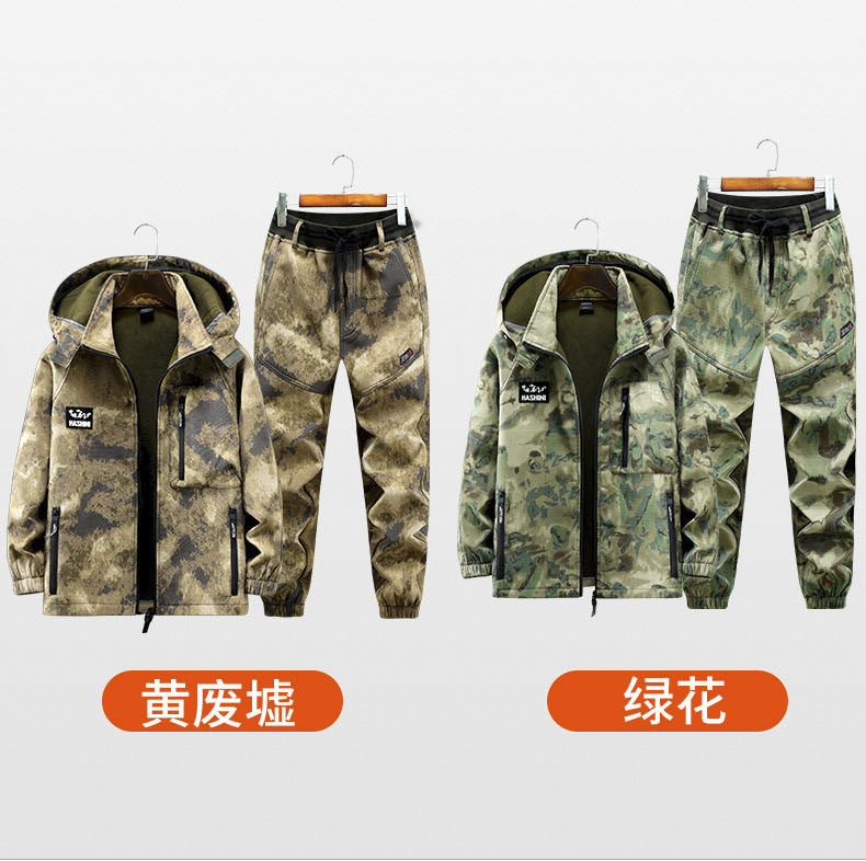 Autumn and Winter fleece-lined Work Clothes suit Men's Thickened Wear-Resistant Dirty-Resistant Labor Protection Mesh Warm-Keeping Tooling Outdoor Jacket