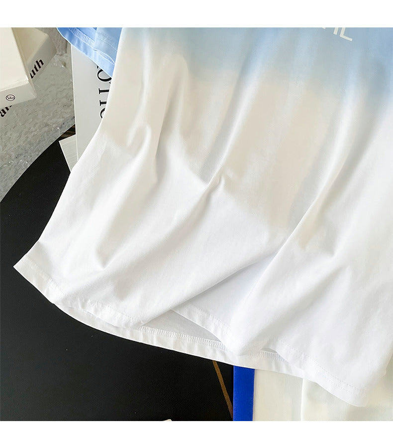 Sports Leisure suit Women's Street Slim-fit Short T-shirt Women's Fashion Color-contrast High-end Atmospheric Elegant Wide-leg Pants