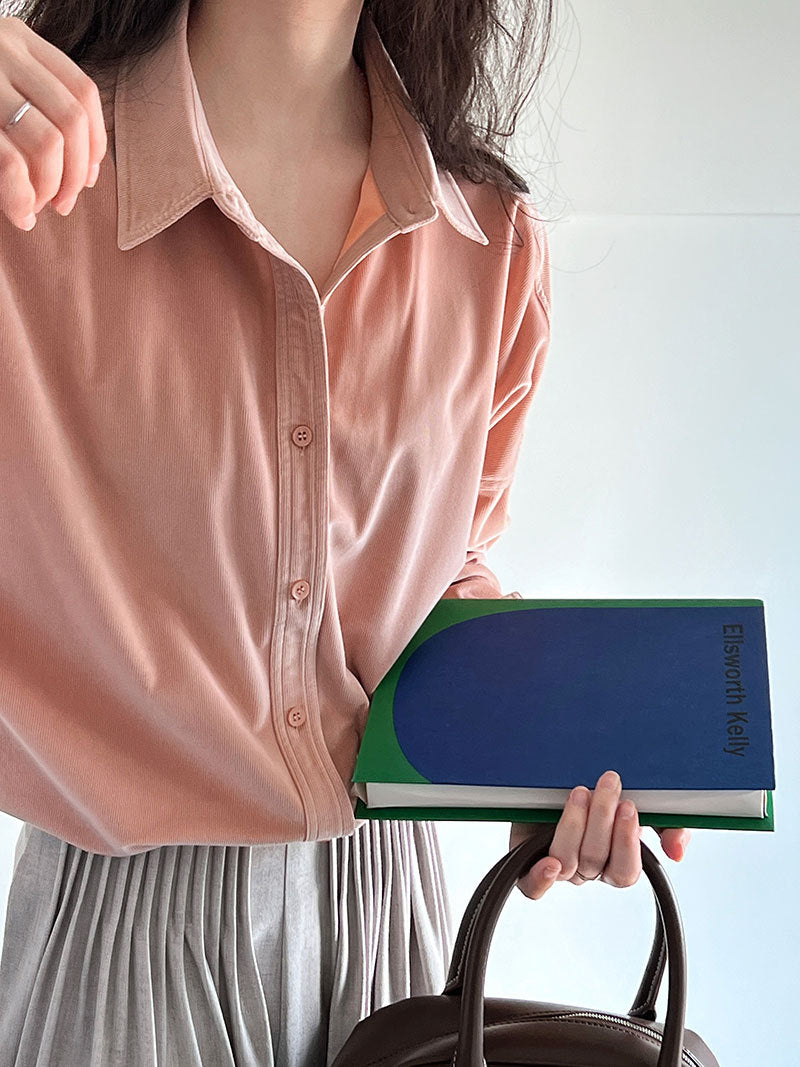 Lushi Japanese-Style Minimalist Thickened Brushed Corduroy Shirt for Women 2025 Autumn Inner Layering Base Shirt 3378