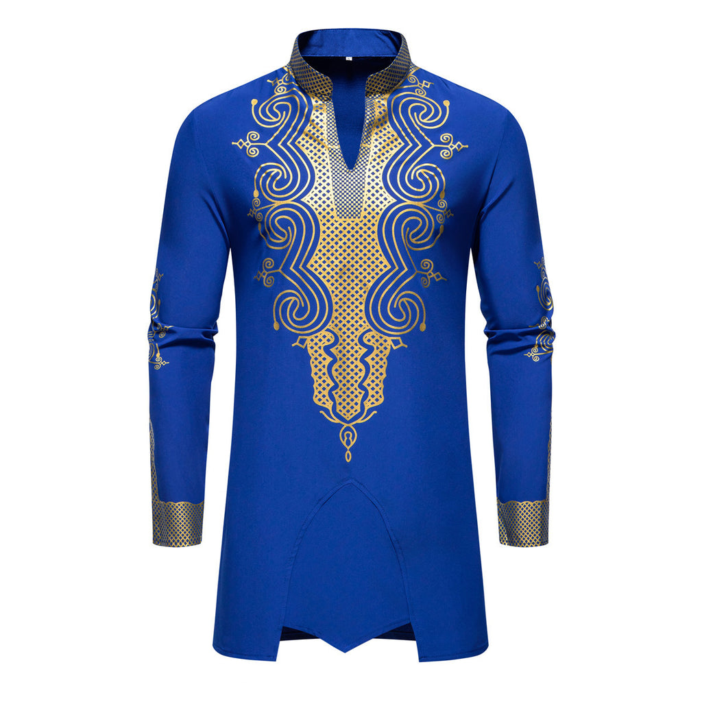 Cross-Border European and American Men's Fashion New Style Robe with Gold Stamping Print Men's Casual Suit Long-Sleeve Shirt and Long Pants for Men