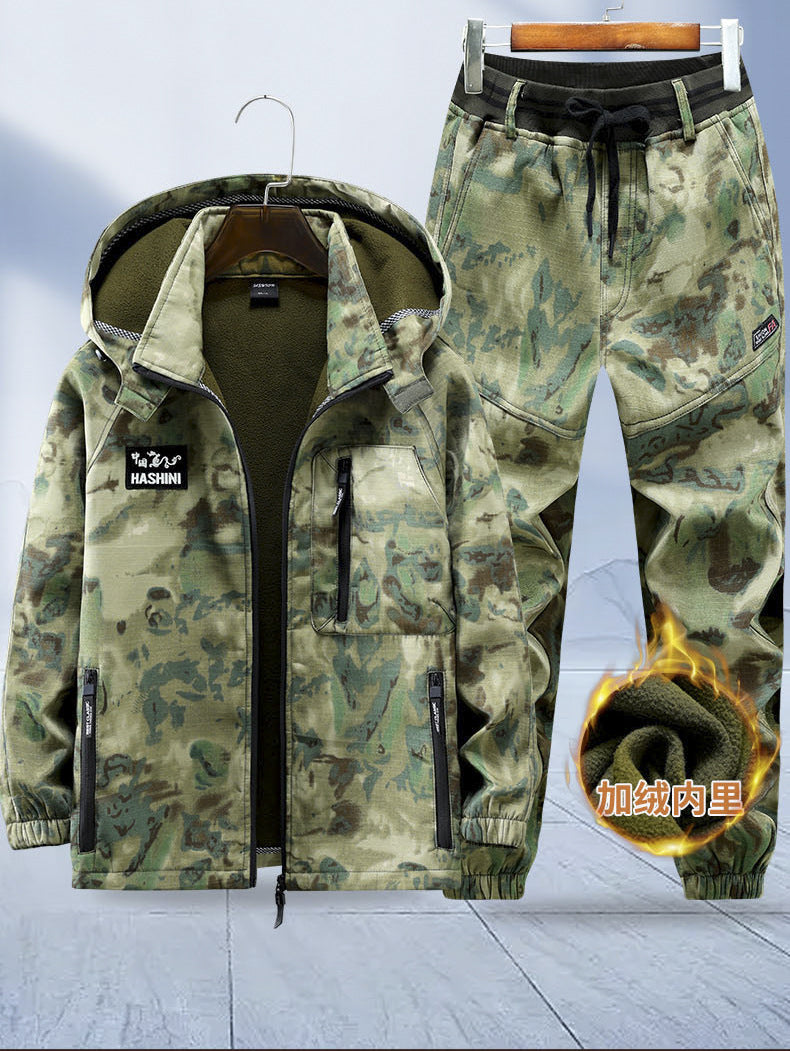 Autumn and Winter fleece-lined Work Clothes suit Men's Thickened Wear-Resistant Dirty-Resistant Labor Protection Mesh Warm-Keeping Tooling Outdoor Jacket