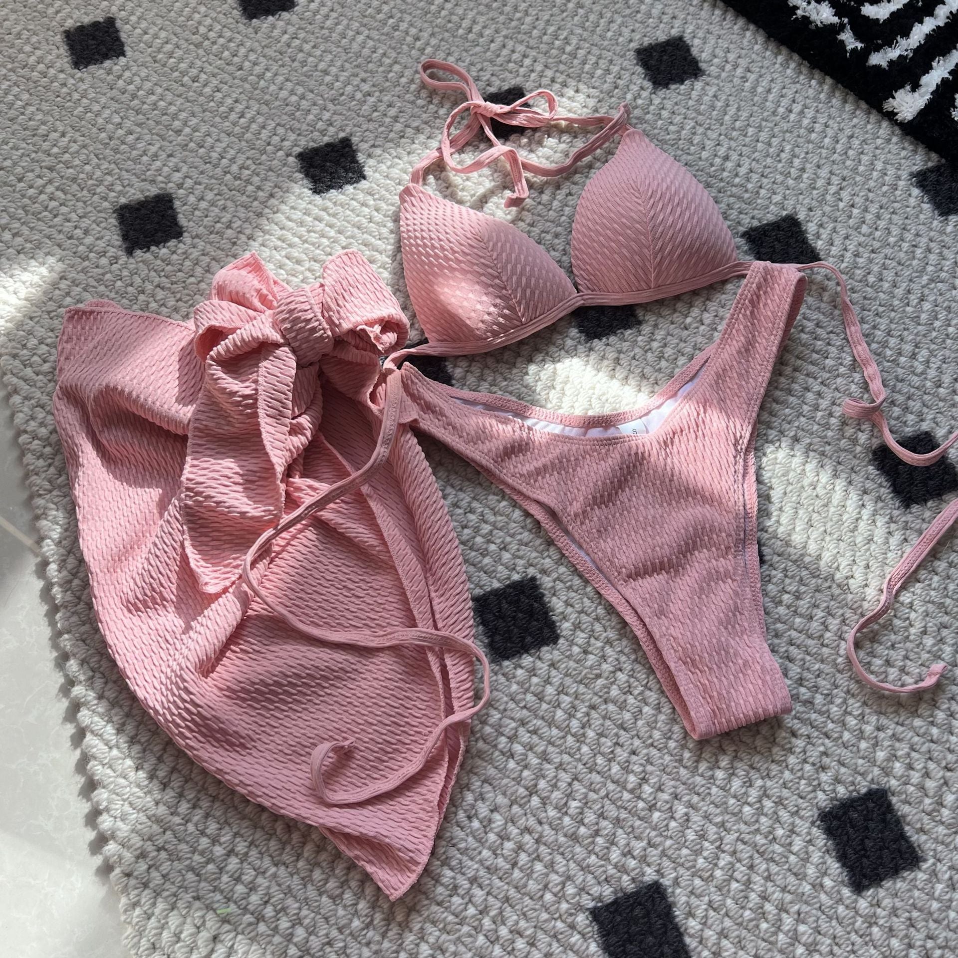 2025 European and American New Special Fabric High-Waist Sexy Sexy Swimsuit Bikini Three-Piece Swimsuit Swimsuit Cross