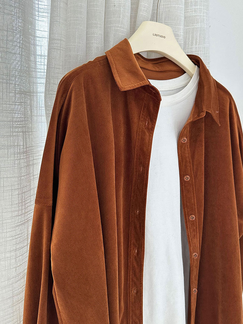Lushi Japanese-Style Minimalist Thickened Brushed Corduroy Shirt for Women 2025 Autumn Inner Layering Base Shirt 3378