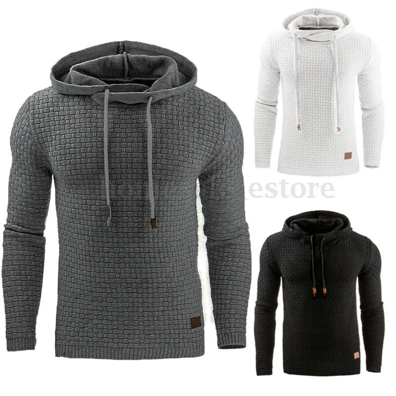 2018 autumn and winter new European and American men's jacquard sweater long sleeve hoodie warm color hooded sweatshirt jacket