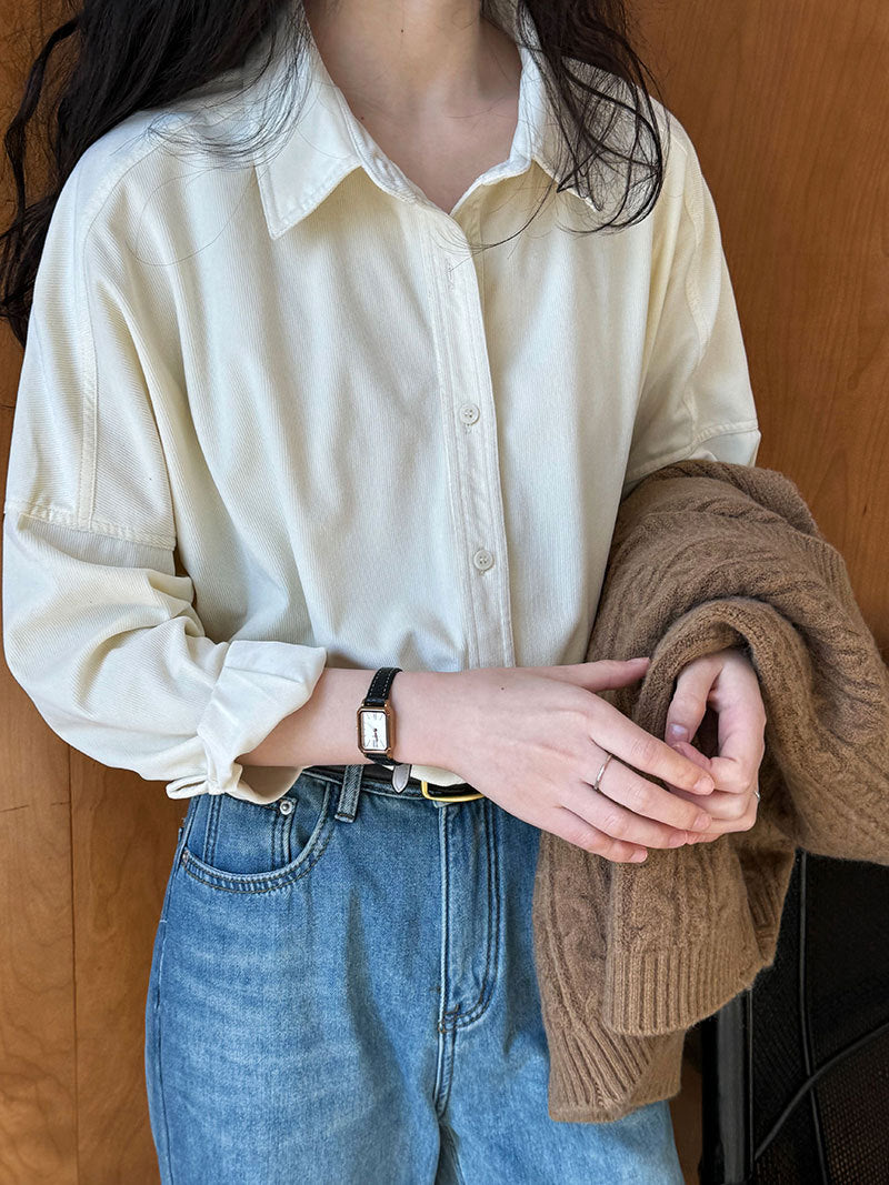 Lushi Japanese-Style Minimalist Thickened Brushed Corduroy Shirt for Women 2025 Autumn Inner Layering Base Shirt 3378
