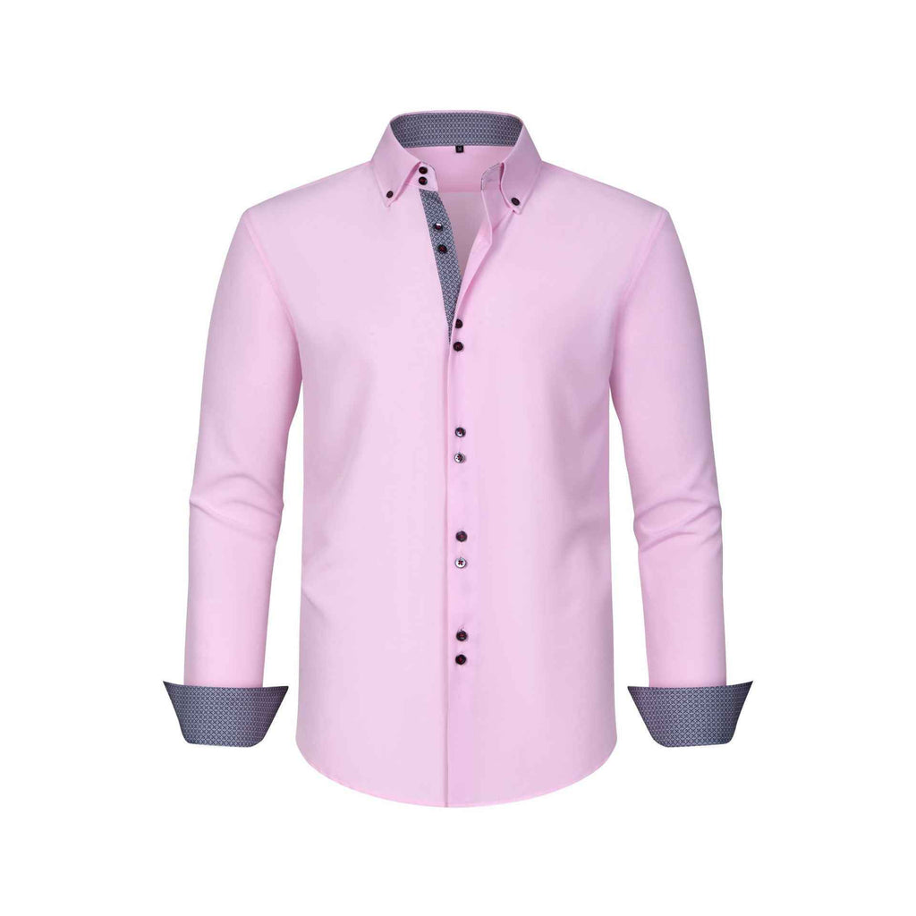 Cross-Border Four-Way Stretch Men's Shirt Polka Dot Color Matching Design Double-Breasted Shirt Men's Amazon Hot Style