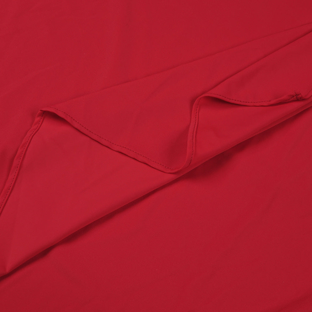 In Stock | New Cross-Border Long-Sleeve Ring-Neck European and American Women's Fashion V-Neck White and Red Long High-End Dress Wholesale.