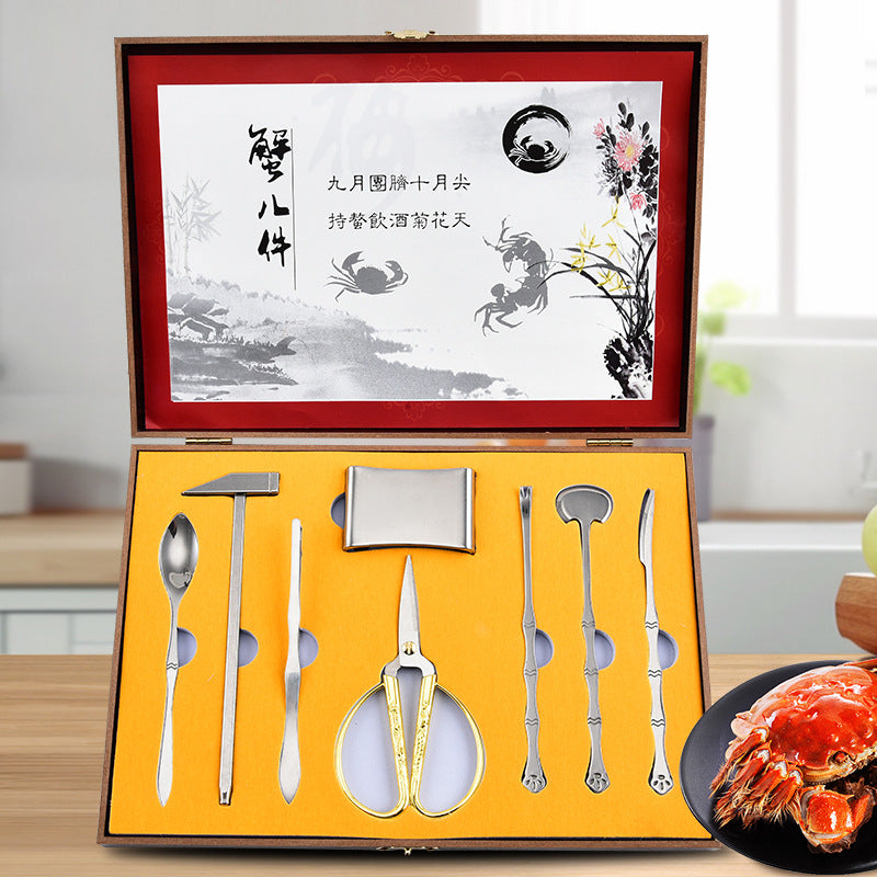 Crab Eight Pieces Stainless Steel Crab Eating Tools Crab suit Crab Pick Hairy Crab Crab Pliers Dismantling Crab Tools Gift Box suit