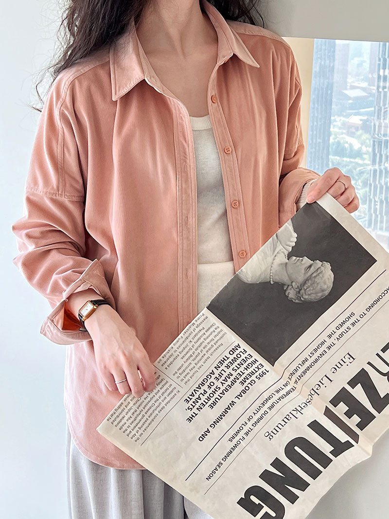 Lushi Japanese-Style Minimalist Thickened Brushed Corduroy Shirt for Women 2025 Autumn Inner Layering Base Shirt 3378