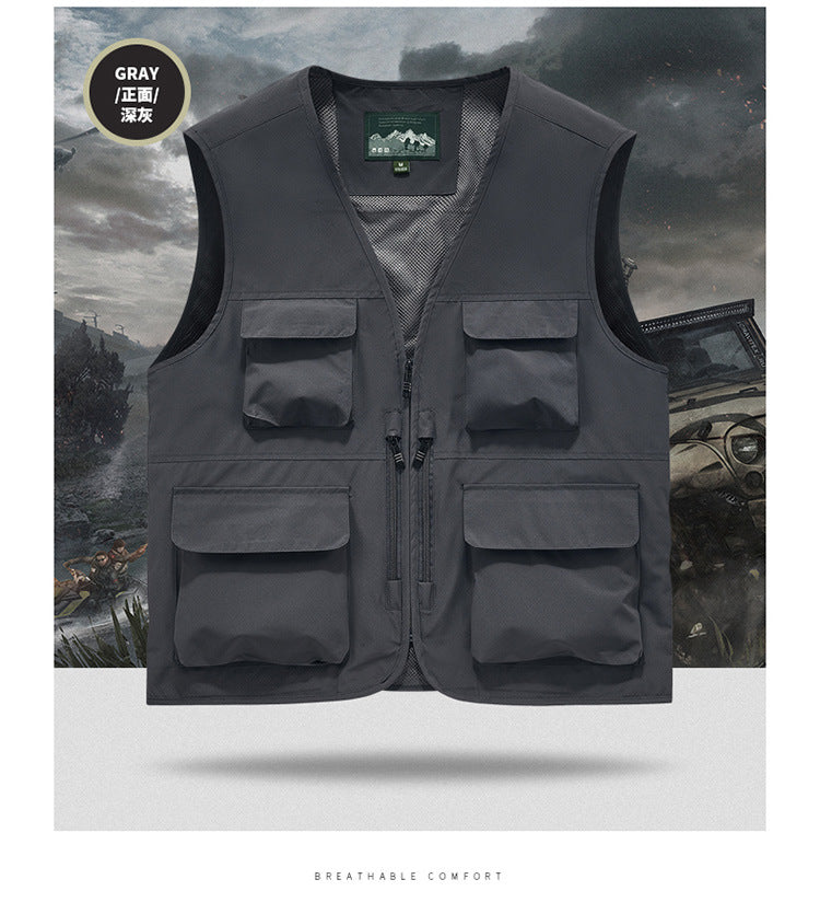 Outdoor Photographer Waterproof Vest Sleeveless Quick-drying Multi-pocket Quick-drying Fishing Vest Men's Thin Climbing Vest