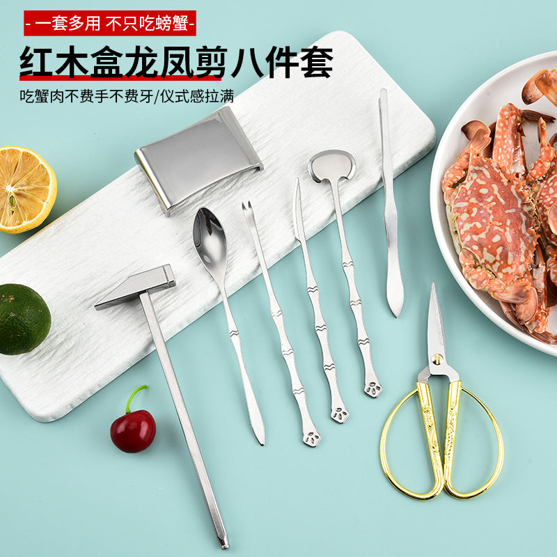 Crab Eight Pieces Stainless Steel Crab Eating Tools Crab suit Crab Pick Hairy Crab Crab Pliers Dismantling Crab Tools Gift Box suit
