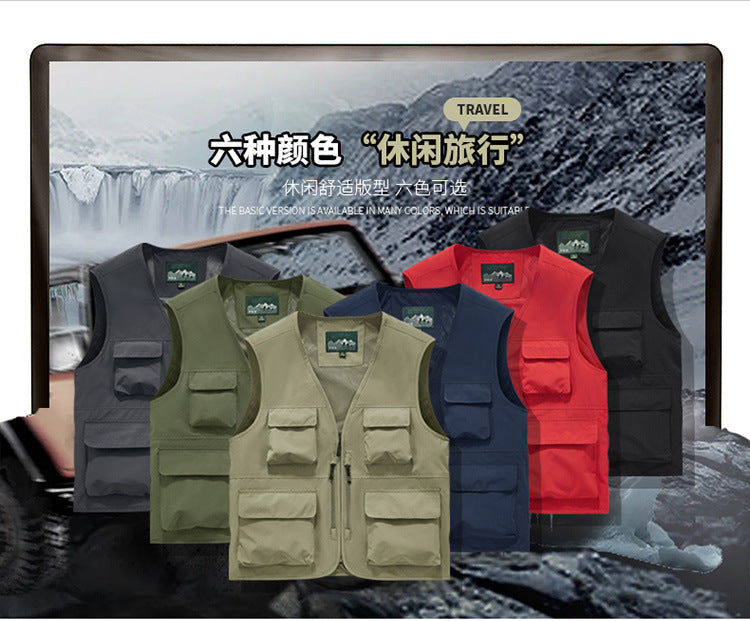 Outdoor Photographer Waterproof Vest Sleeveless Quick-drying Multi-pocket Quick-drying Fishing Vest Men's Thin Climbing Vest