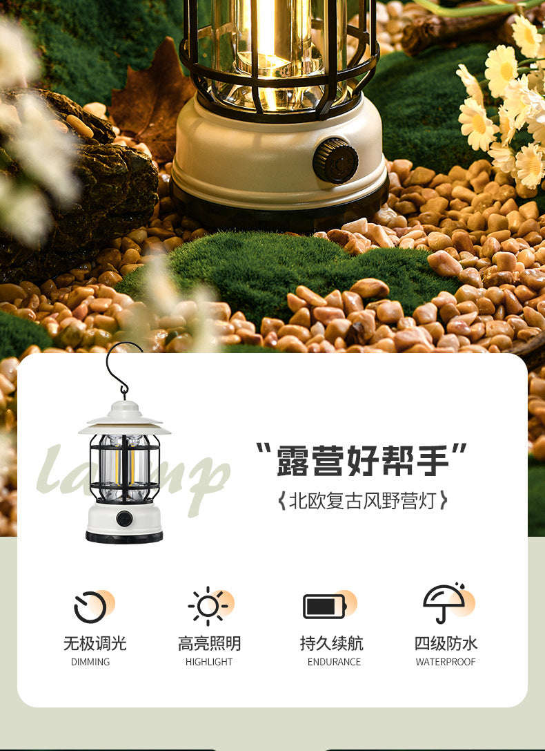 Outdoor Camping Lamp Home Atmosphere Camping Lamp Super Long Endurance Portable Horse Lamp Multifunctional Charging Retro Tent Lamp