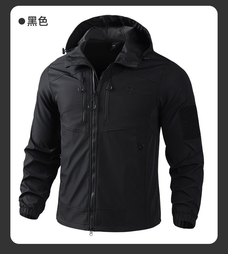 Outdoor assault clothing overalls suit men's spring and autumn elastic tooling labor protection clothing wear-resistant camouflage clothing hooded training clothing