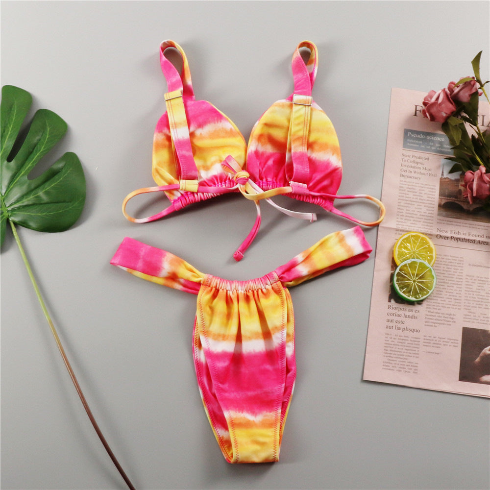 2023 European and American new Bikini tie-dye split swimsuit sexy women's swimsuit in stock wholesale AliExpress Bikini