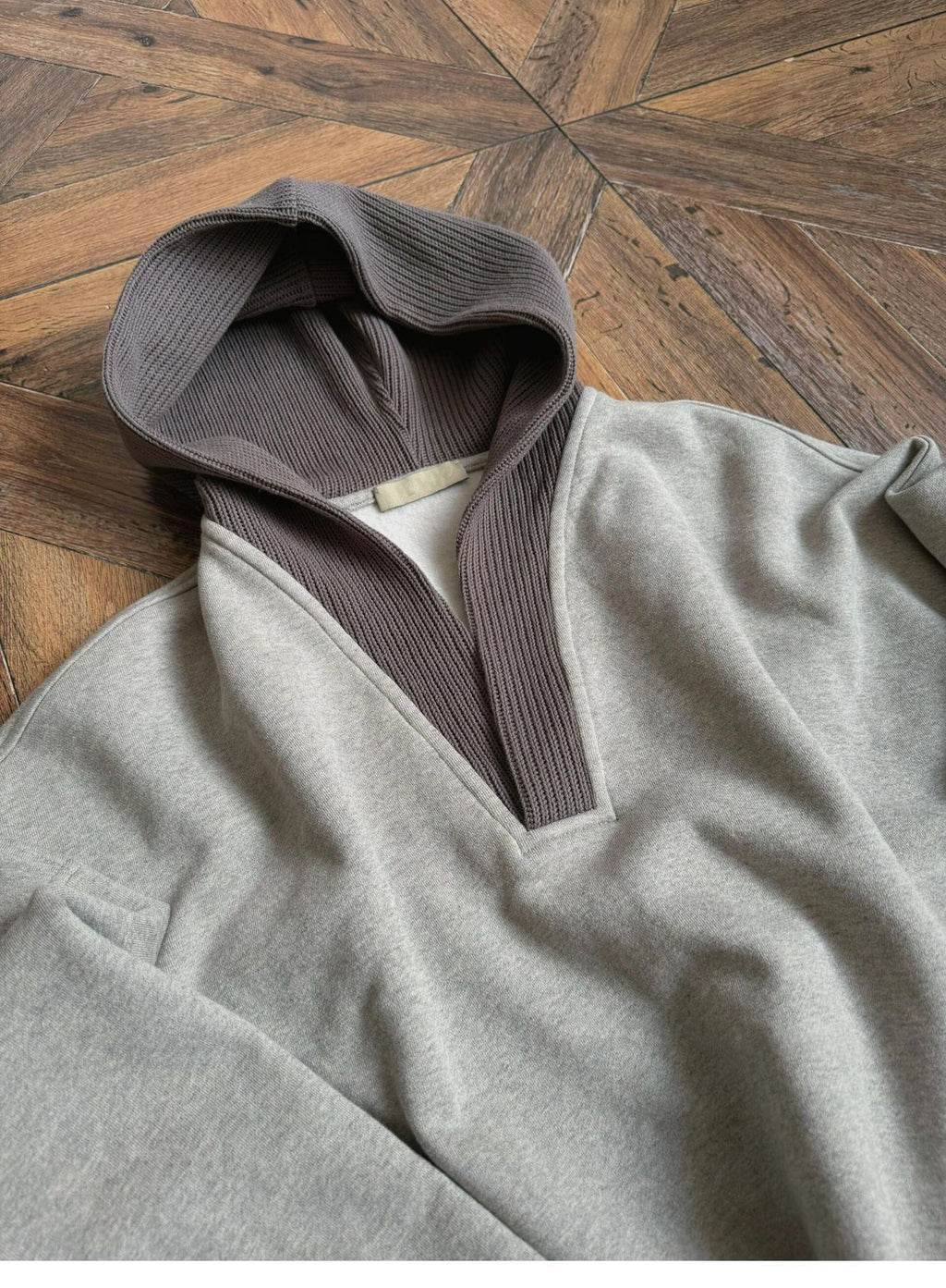cleanfit Grey Sweatshirt Men's Hooded Autumn and Winter Wool Stitching Design Niche Loose Casual Jacket