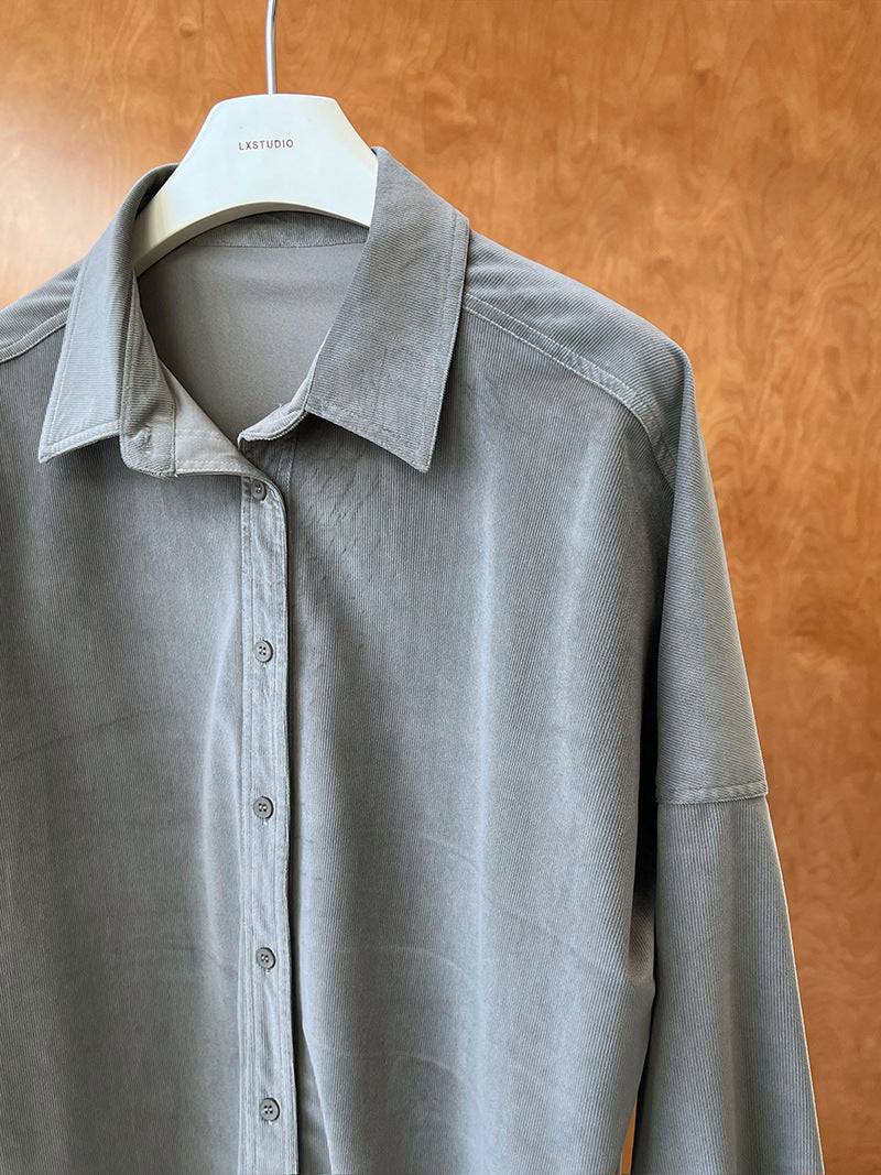 Lushi Japanese-Style Minimalist Thickened Brushed Corduroy Shirt for Women 2025 Autumn Inner Layering Base Shirt 3378