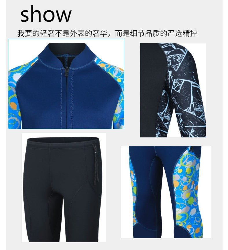 3mm Couple's Diving Wetsuit for Women, Two-Piece Long-Sleeve and Long Pants, Warm, Cold-Proof, Sun-Protective, Wet-Style Surfing, Snorkeling, and Swimming Suit