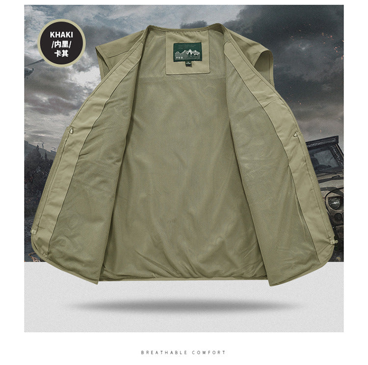 Outdoor Photographer Waterproof Vest Sleeveless Quick-drying Multi-pocket Quick-drying Fishing Vest Men's Thin Climbing Vest