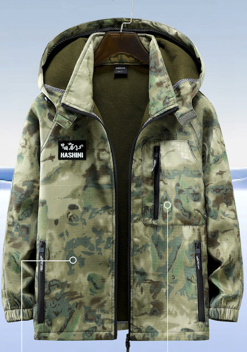Autumn and Winter fleece-lined Work Clothes suit Men's Thickened Wear-Resistant Dirty-Resistant Labor Protection Mesh Warm-Keeping Tooling Outdoor Jacket