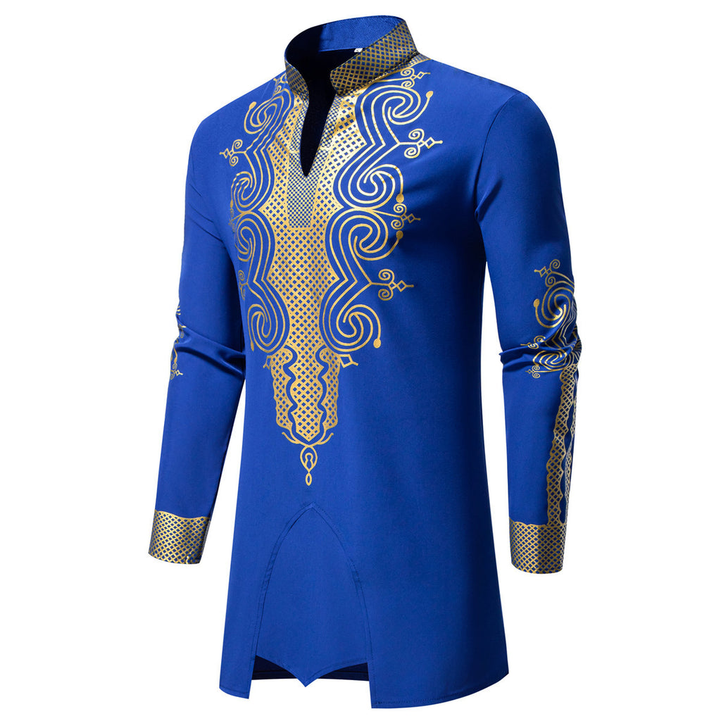 Cross-Border European and American Men's Fashion New Style Robe with Gold Stamping Print Men's Casual Suit Long-Sleeve Shirt and Long Pants for Men