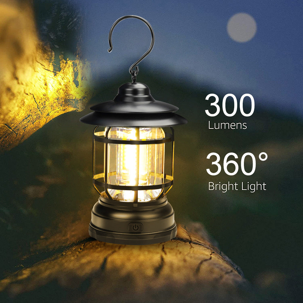 Cross-border new camping lamp outdoor multi-functional camping tent lamp retro lantern cob rechargeable portable lamp for home use