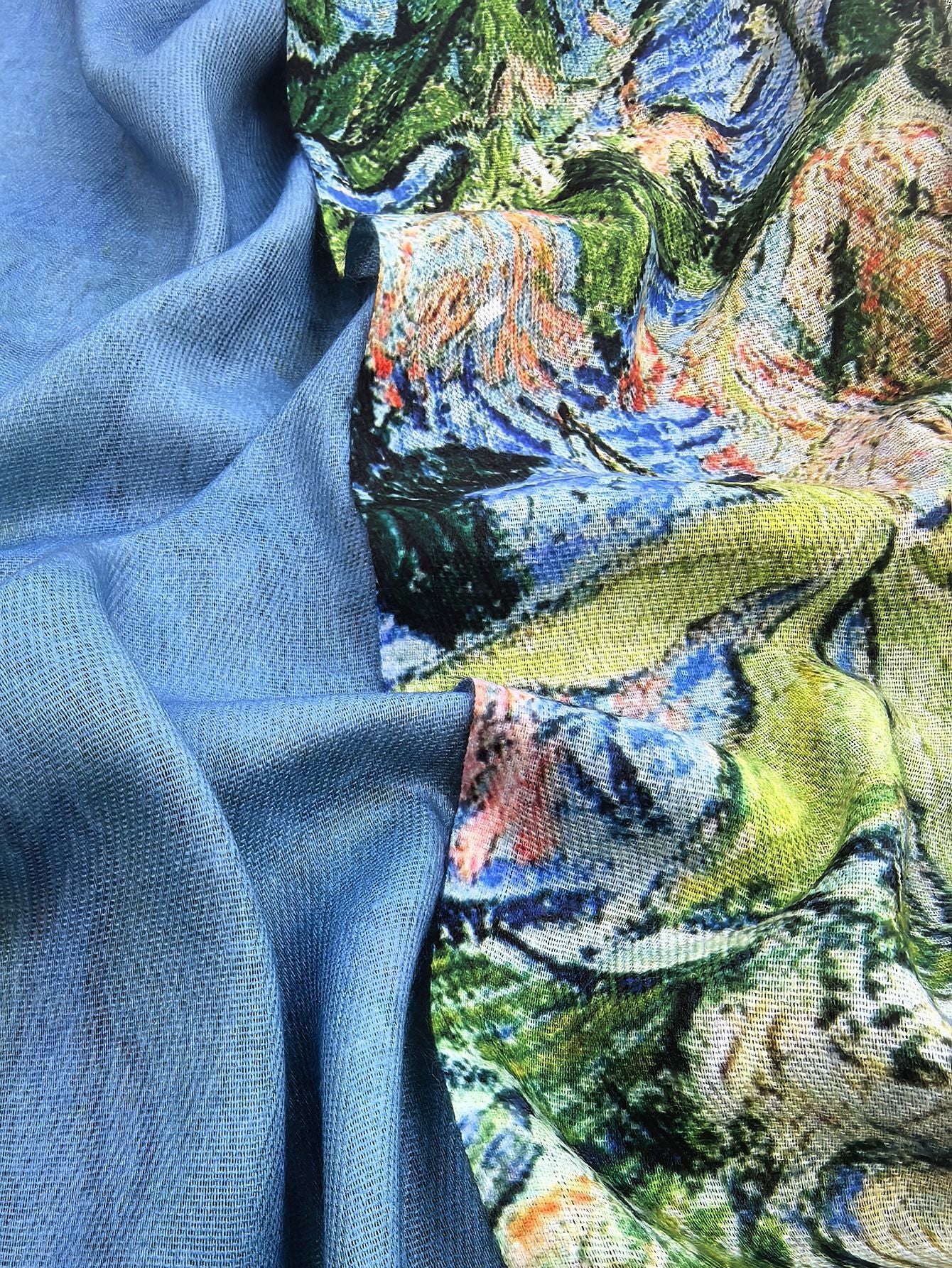 European and American Autumn and Winter New Van Gogh Oil Painting Chestnut Women's Warm Shawl Scarf Imitation Cashmere Tassel Long Scarf Scarf