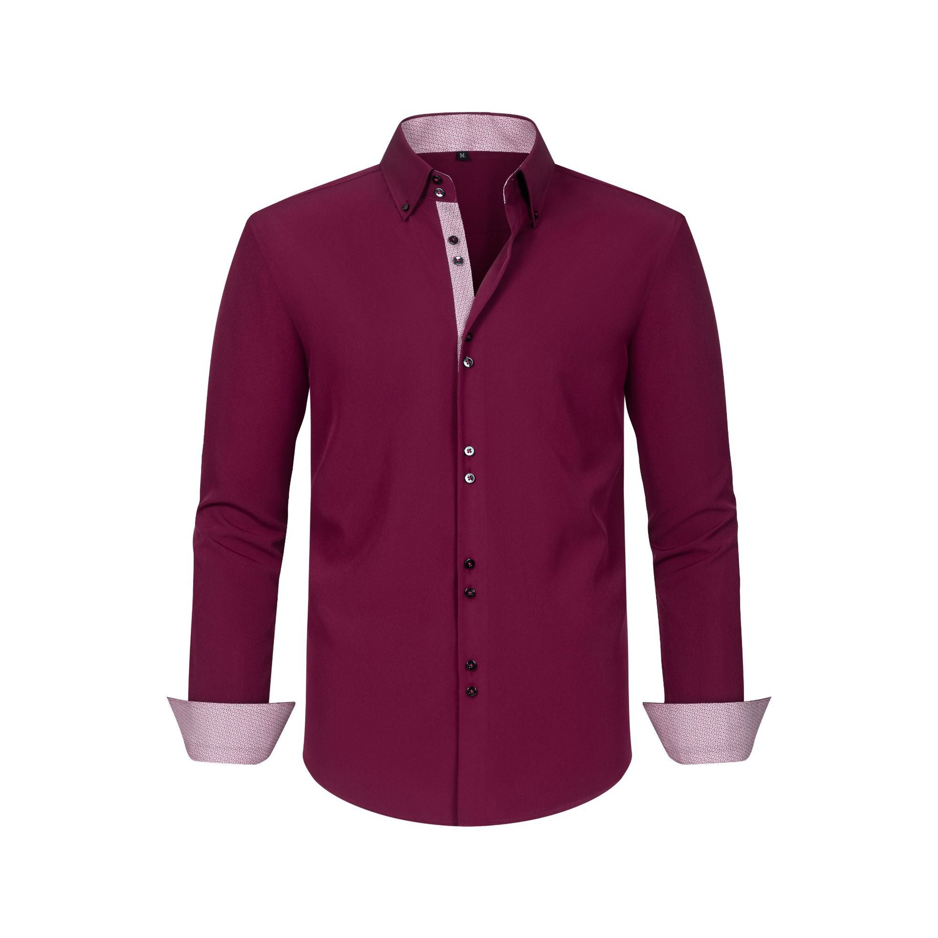 Cross-Border Four-Way Stretch Men's Shirt Polka Dot Color Matching Design Double-Breasted Shirt Men's Amazon Hot Style