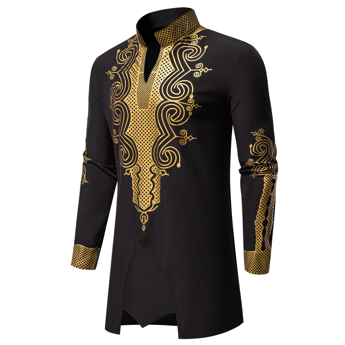 Cross-Border European and American Men's Fashion New Style Robe with Gold Stamping Print Men's Casual Suit Long-Sleeve Shirt and Long Pants for Men