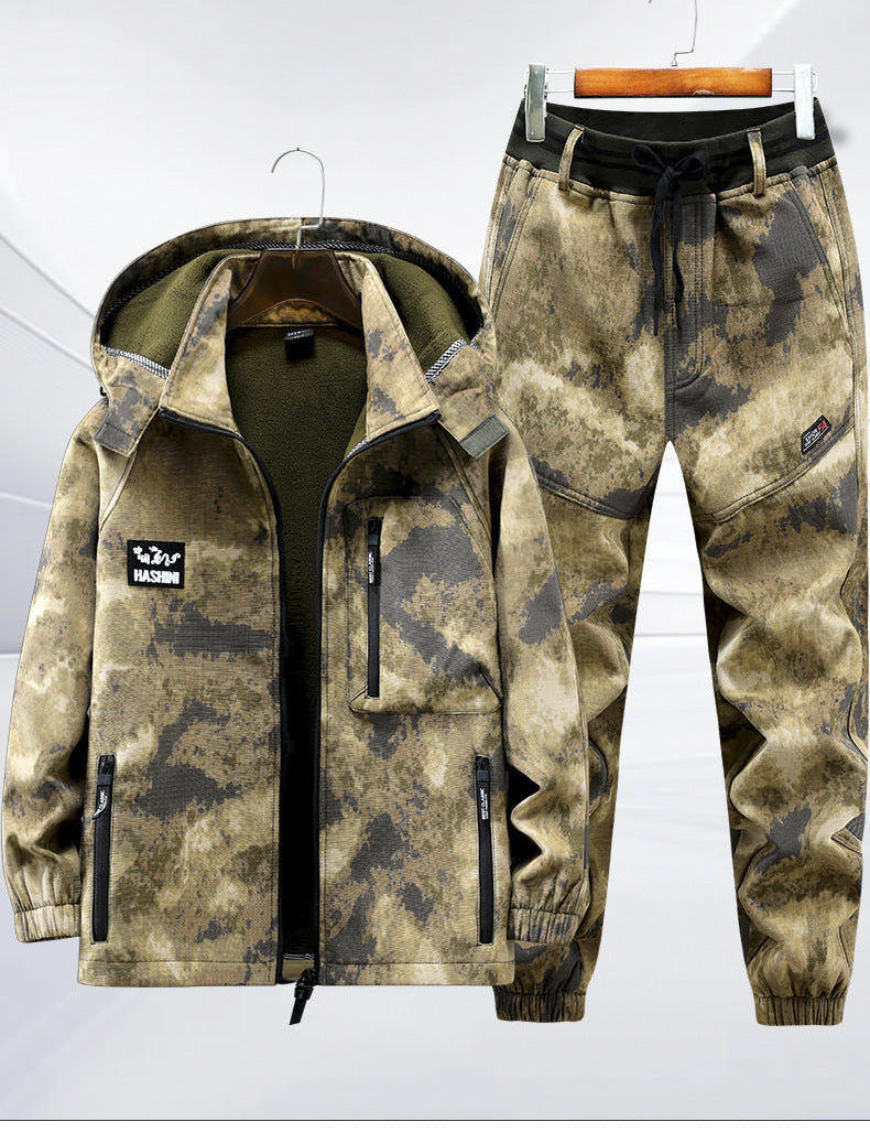 Autumn and Winter fleece-lined Work Clothes suit Men's Thickened Wear-Resistant Dirty-Resistant Labor Protection Mesh Warm-Keeping Tooling Outdoor Jacket