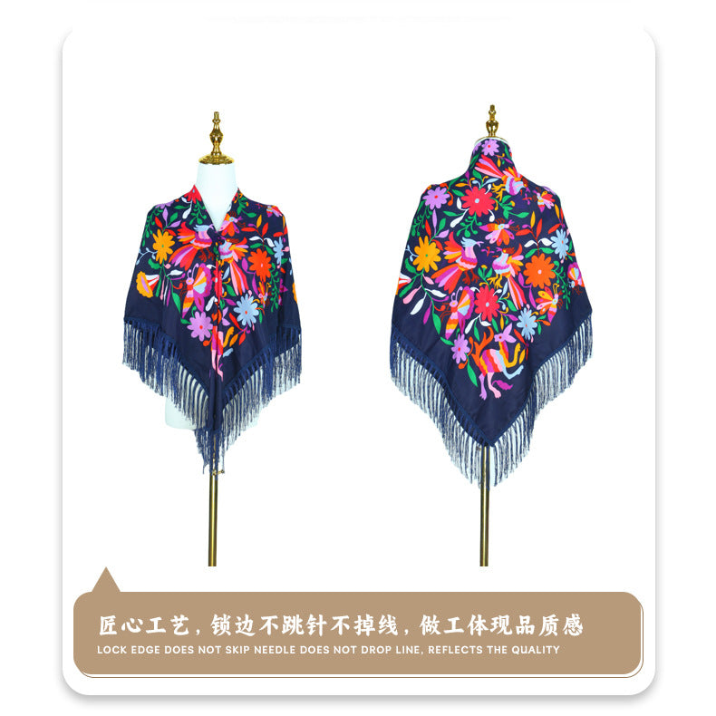 Cross-border New Daisy Twill Print Square Elegant Tassel Shawl Warm Beautiful Dustproof Multifunctional Scarf