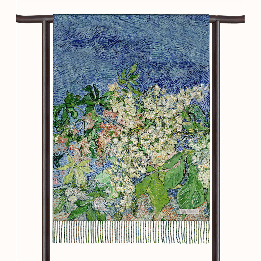 European and American Autumn and Winter New Van Gogh Oil Painting Chestnut Women's Warm Shawl Scarf Imitation Cashmere Tassel Long Scarf Scarf