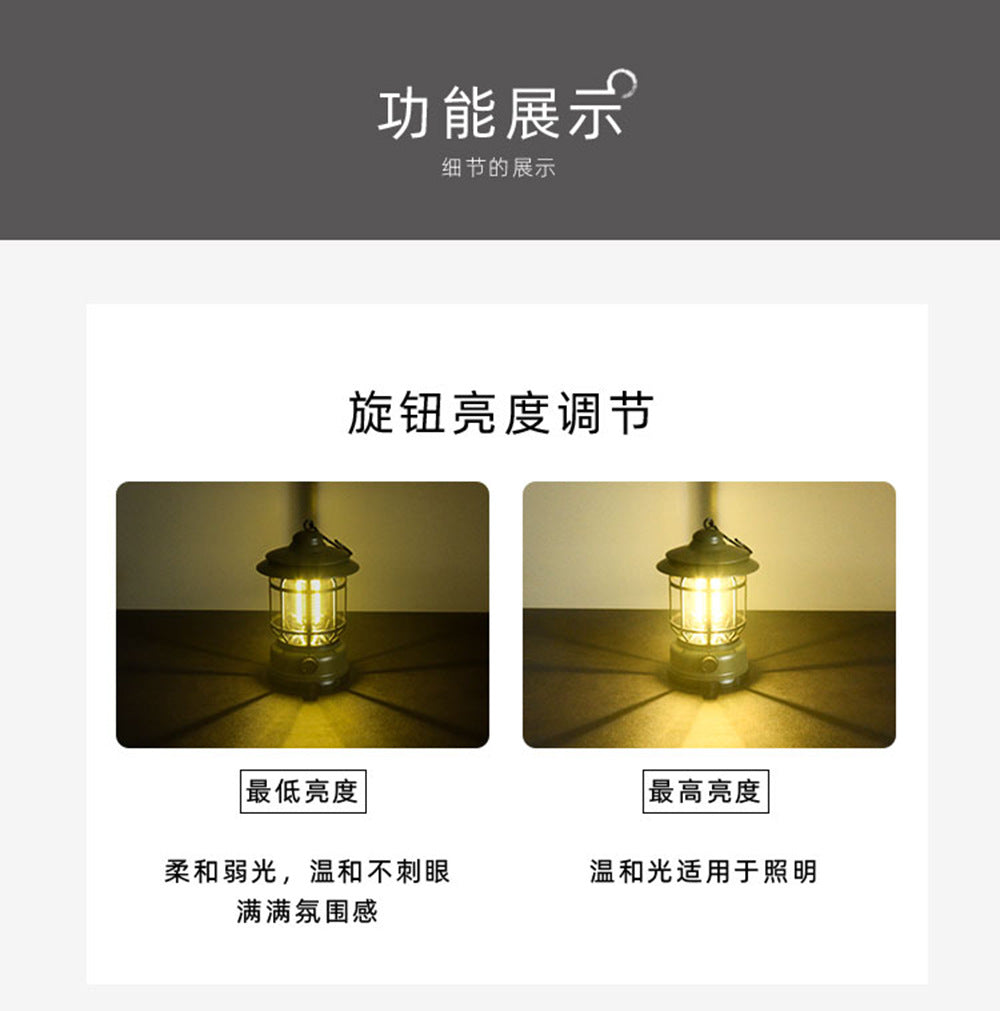 Cross-border new camping lamp outdoor multi-functional camping tent lamp retro lantern cob rechargeable portable lamp for home use