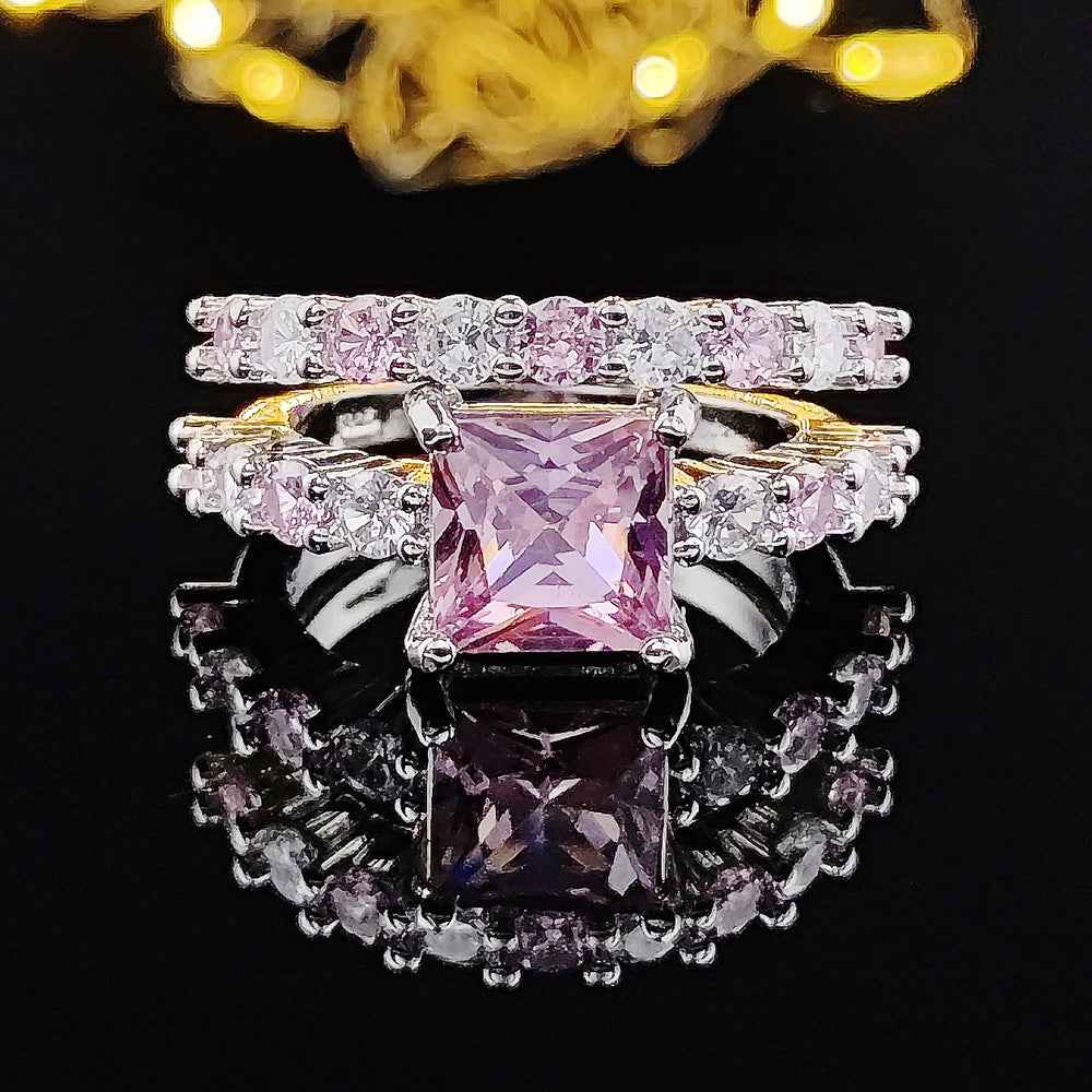 European and American AliExpress orders cross-border creative square geometric pink diamond ring ring factory direct r5173
