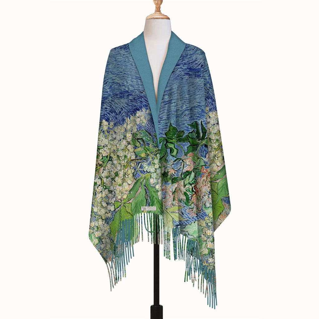 European and American Autumn and Winter New Van Gogh Oil Painting Chestnut Women's Warm Shawl Scarf Imitation Cashmere Tassel Long Scarf Scarf