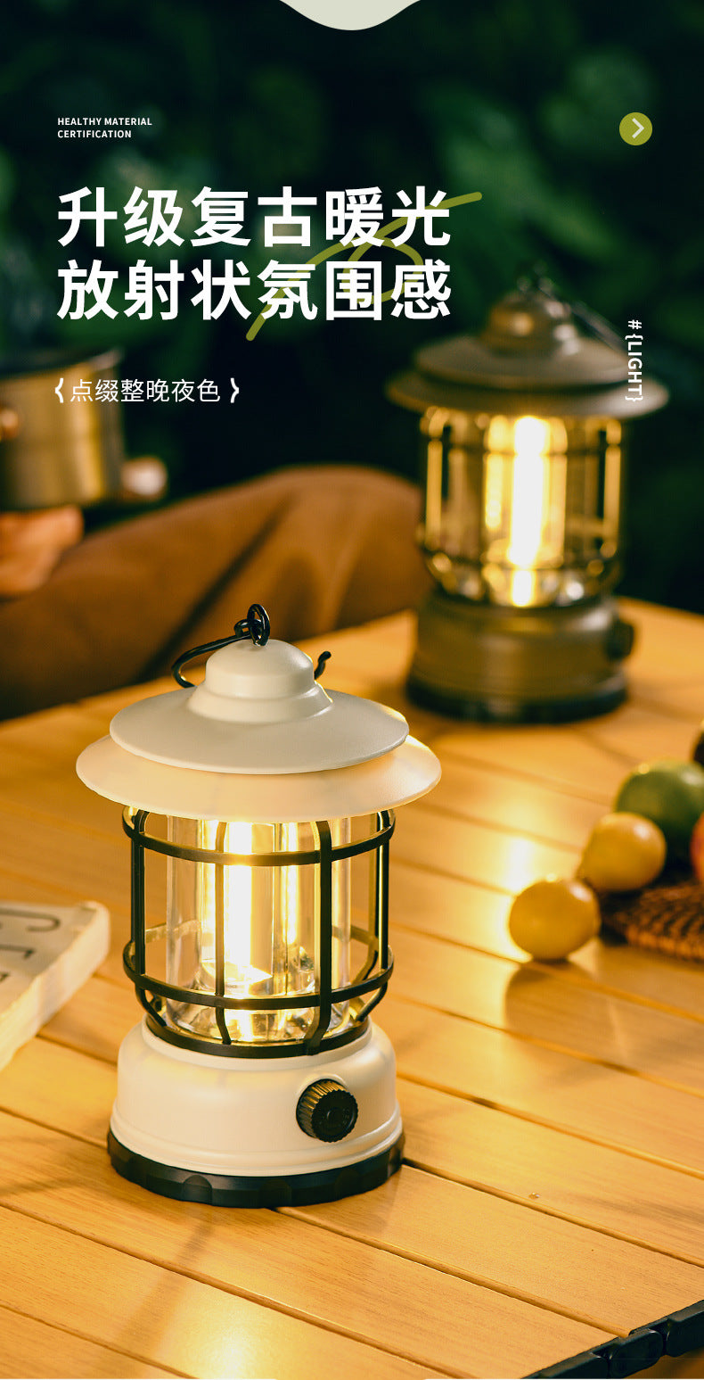 Outdoor Camping Lamp Home Atmosphere Camping Lamp Super Long Endurance Portable Horse Lamp Multifunctional Charging Retro Tent Lamp