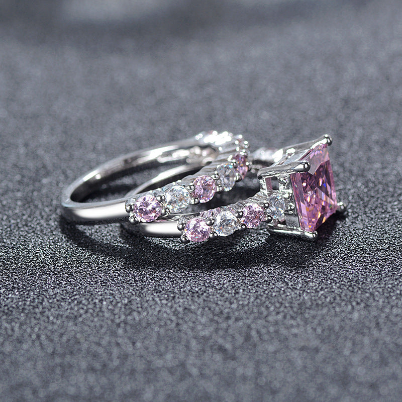 European and American AliExpress orders cross-border creative square geometric pink diamond ring ring factory direct r5173